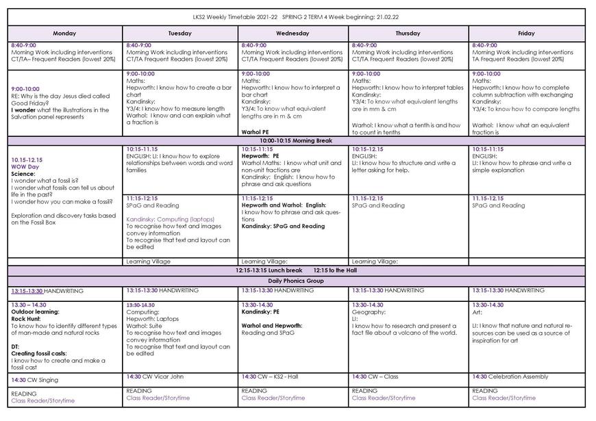 term 4 week 1 timetable